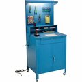 Global Industrial Mobile Cabinet Shop Desk w/ Pegboard & Top Shelf, 34-1/2inW x 30inD, Blue 249509CBL